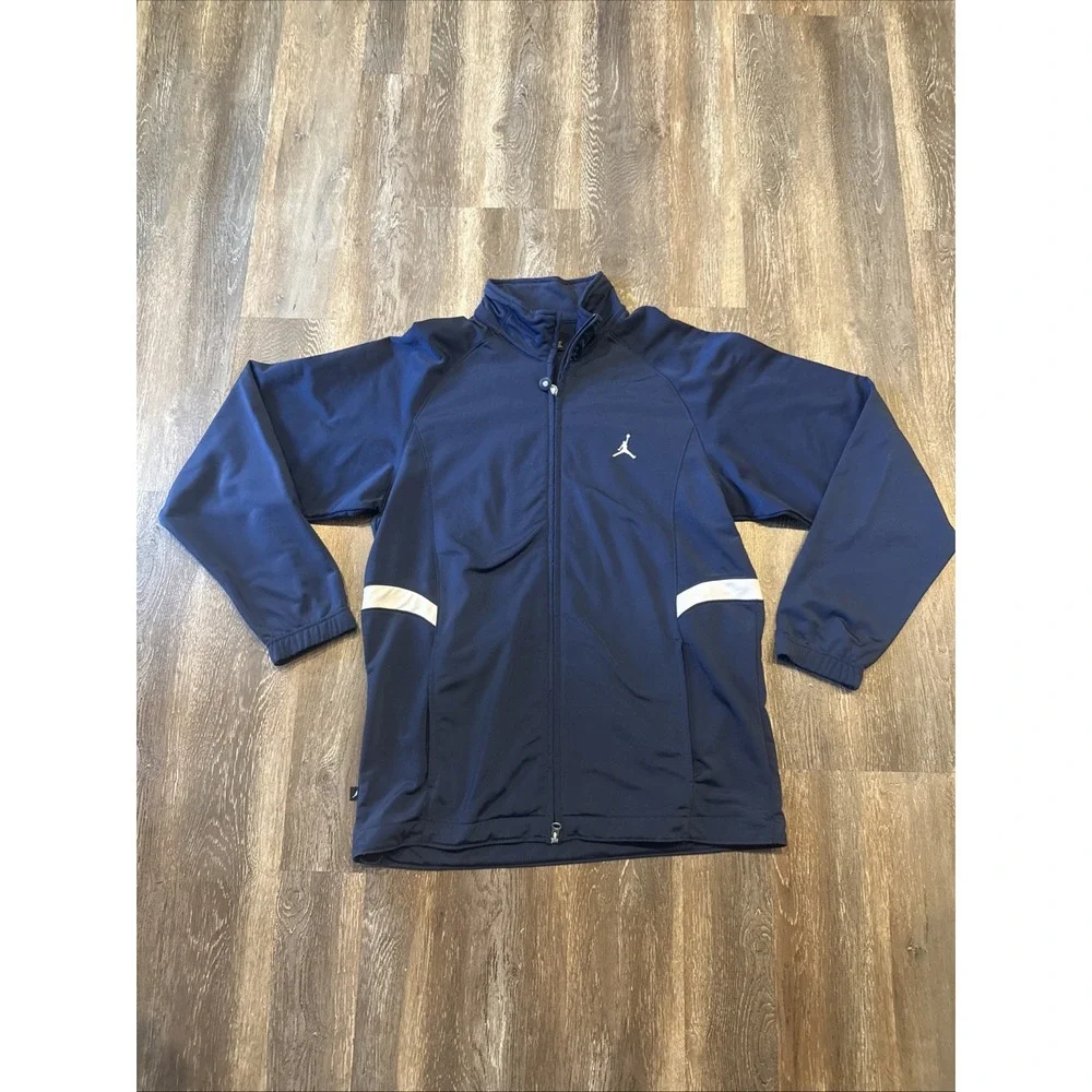 Jordan Full Zip Jacket Men's Medium Blue White Fleece Lined Elastic Waist